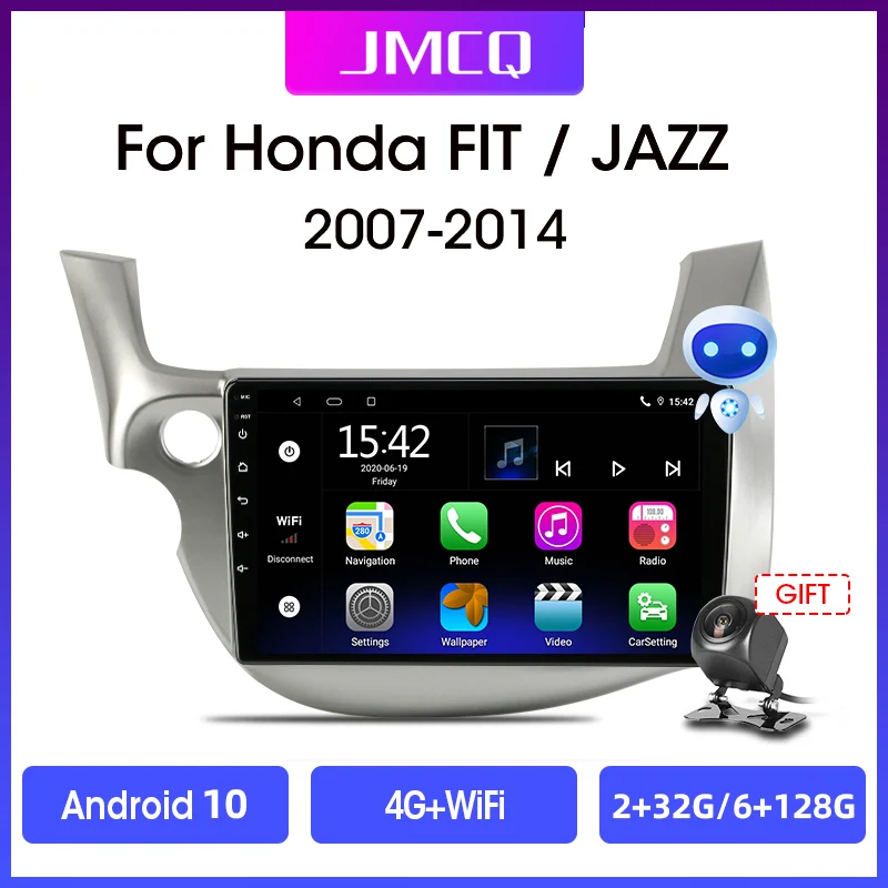 Фото Автомагнитола JMCQ 2DIN 2 ГБ + 32 Android 10 4G WiFi DSP CarPlay мультимедийный видеоплеер для HONDA FIT