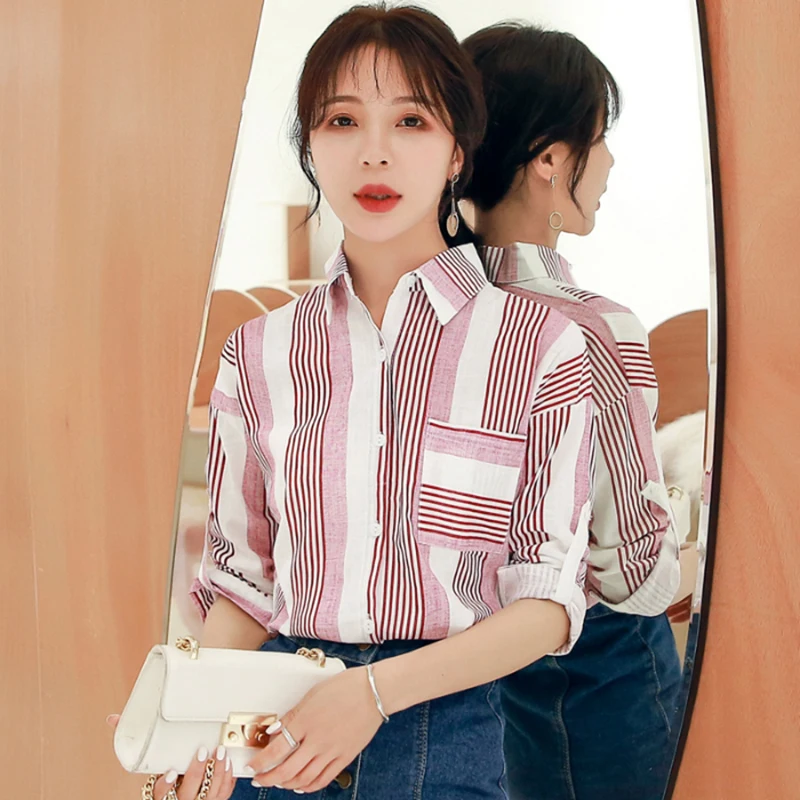 Women Blouses Striped Long Sleeve Shirts Fashion Clothes 2021 Female Tops Office Ladies Turndown Collar #H16
Women Blouses Striped Long Sleeve Shirts Fashion Clothes 2021 Female Tops Office Ladies Turndown Collar #H16
