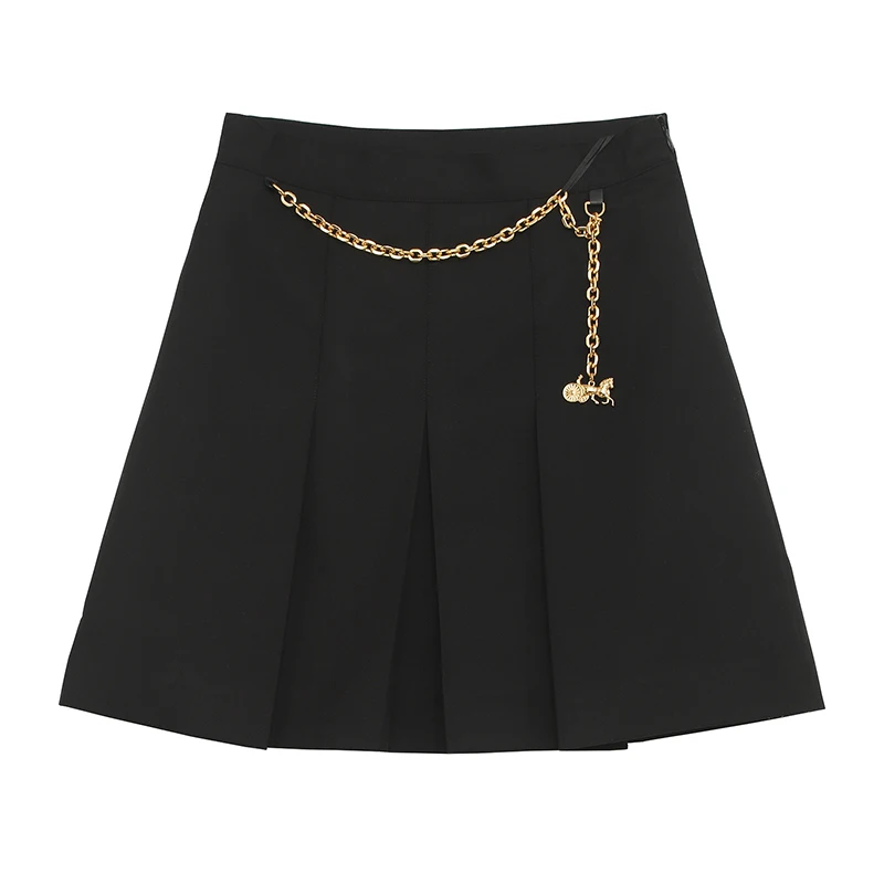 Solid Black Gold Chain Decoration High Waist Half Skirt Women Fashion Temperament Pleated Skirt 2021 Summer Z112
Solid Black Gold Chain Decoration High Waist Half Skirt Women Fashion Temperament Pleated Skirt 2021 Summer Z112