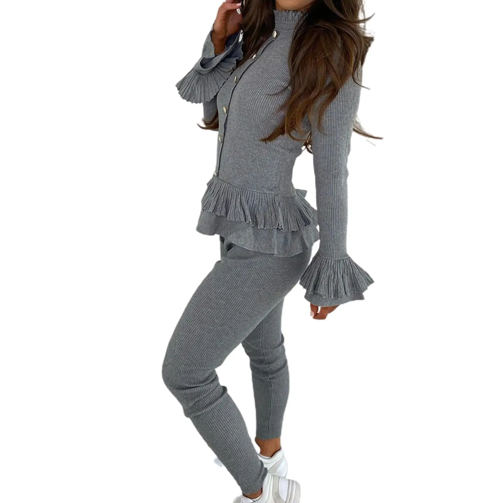 Autumn Women Chic Long Sleeve Ruffle Buttons Blouse Skinny Pants Set Outfit Female Sweatshirt Sportswear Suit Tracksuit 2pce Set
Autumn Women Chic Long Sleeve Ruffle Buttons Blouse Skinny Pants Set Outfit Female Sweatshirt Sportswear Suit Tracksuit 2pce Set