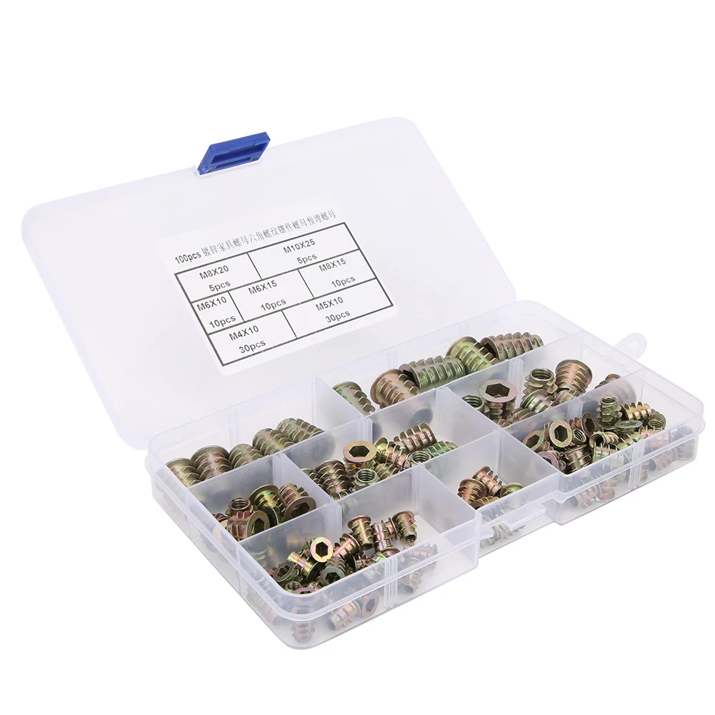 100PCS Zinc Alloy Inserts Nuts Furniture Threaded Nuts Fasteners M4 M5 M6 M8 M10 High-Strength Hexagonal Threaded Nut Inserts
100PCS Zinc Alloy Inserts Nuts Furniture Threaded Nuts Fasteners M4 M5 M6 M8 M10 High-Strength Hexagonal Threaded Nut Inserts