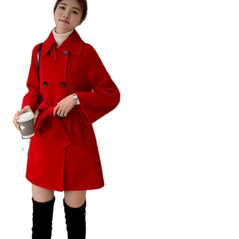 2021 women red middle length woolen coat double-breasted red coat Korean woolen coat red coat winter women wool jacket
2021 women red middle length woolen coat double-breasted red coat Korean woolen coat red coat winter women wool jacket
