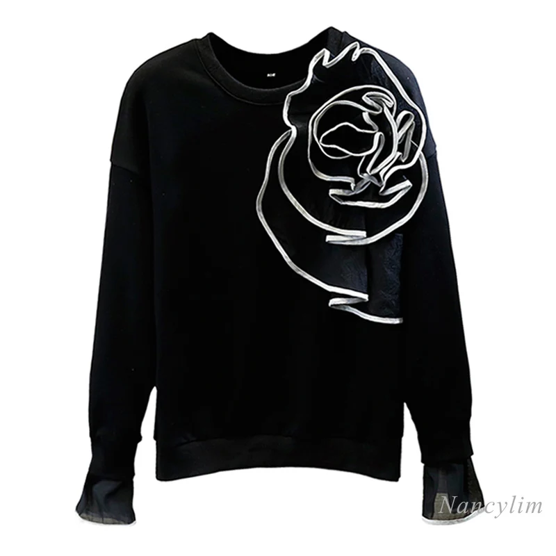 Three-Dimensional Large Flower Hoodie Women Round Neck Pullover Patchwork Bell Sleeve Sweatshirt Lady Trendy White Black
Three-Dimensional Large Flower Hoodie Women Round Neck Pullover Patchwork Bell Sleeve Sweatshirt Lady Trendy White Black