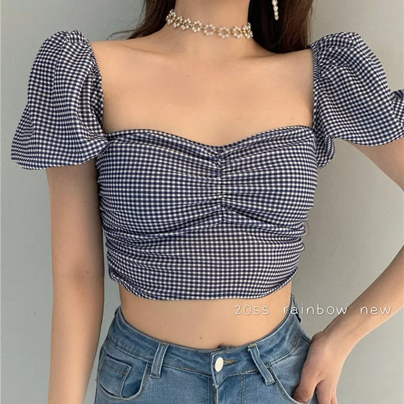Women Plaid Print Blouses Square Collar Shirts Female Tops Short Sleeve Blouse Fashion Crop Tops
Women Plaid Print Blouses Square Collar Shirts Female Tops Short Sleeve Blouse Fashion Crop Tops