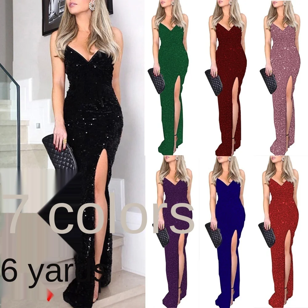 2021 Elegant Ladies New Hot Stamping Evening Party Sexy Split High Waist Dress Cocktail Skirt Suspender V-neck Sequins Dress
2021 Elegant Ladies New Hot Stamping Evening Party Sexy Split High Waist Dress Cocktail Skirt Suspender V-neck Sequins Dress