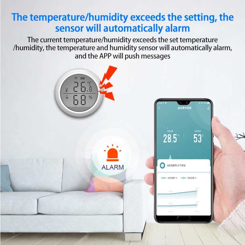 WIFI Temperature And Humidity Sensor Smart Home Indoor Intelligent Linkage Temperature And Humidity Abnormal Sensor
WIFI Temperature And Humidity Sensor Smart Home Indoor Intelligent Linkage Temperature And Humidity Abnormal Sensor