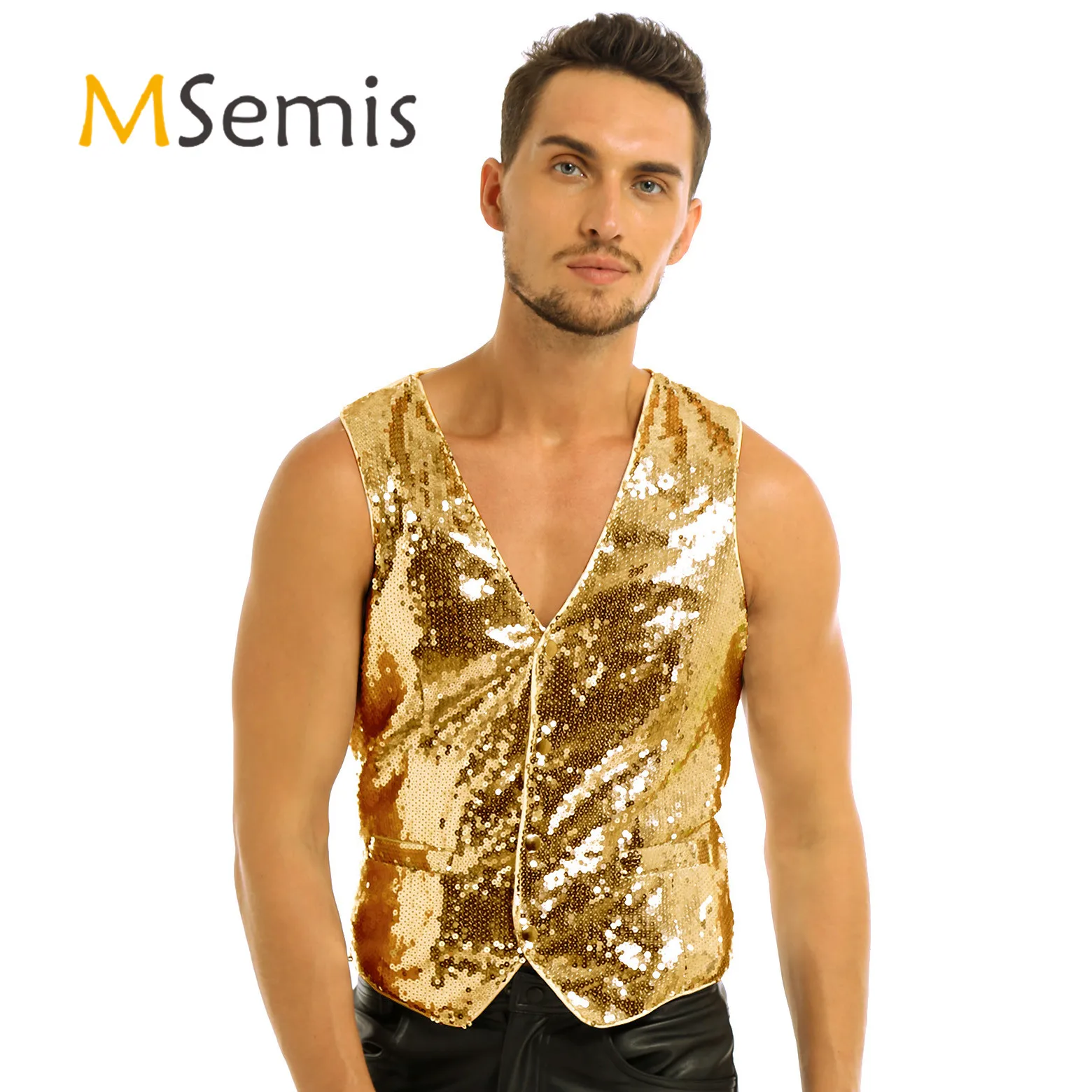 Mens Suit Vest Crop Top Men Slim Fit Shiny Sequins Suit Vest V-Neck Button Down Formal Business Dress Suit Party Club Costume
Mens Suit Vest Crop Top Men Slim Fit Shiny Sequins Suit Vest V-Neck Button Down Formal Business Dress Suit Party Club Costume