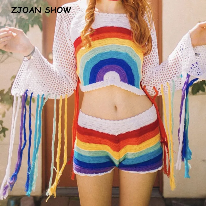 Женский комплект из 2 предметов, вязаный свитер ручной работы с цветными полосками и рукавами с бахромой в стиле бохо, короткие шорты мини с ...
Женский комплект из 2 предметов, вязаный свитер ручной работы с цветными полосками и рукавами с бахромой в стиле бохо, короткие шорты мини с ...