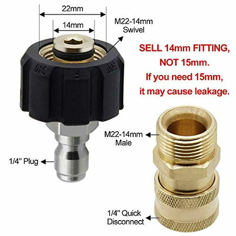 High Pressure Washer Adapter Coupler Washing Attachment Fittings Kit Set 5000PSI M22 1/4" Swivel Quick Connect Kit
High Pressure Washer Adapter Coupler Washing Attachment Fittings Kit Set 5000PSI M22 1/4" Swivel Quick Connect Kit