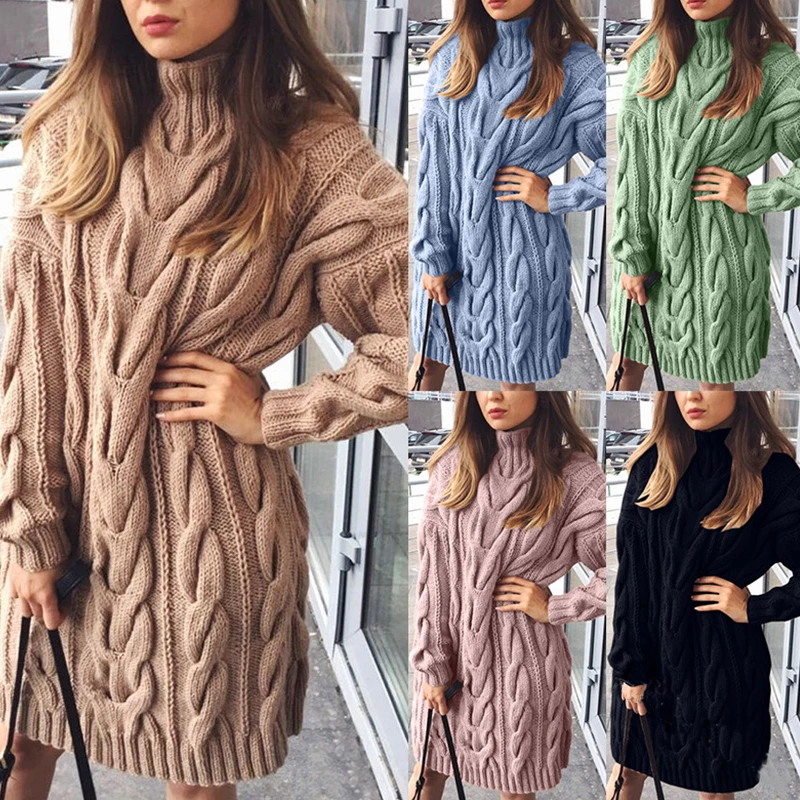 Twist Sweater Dress Women High Colar Long Sleeve Knitted Mini Dresses Autumn Winter Casual Oversize Long Sweaters Invierno Mujer
Twist Sweater Dress Women High Colar Long Sleeve Knitted Mini Dresses Autumn Winter Casual Oversize Long Sweaters Invierno Mujer