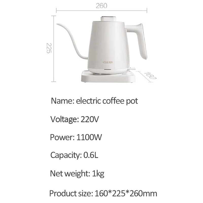 1100W Electric Kettle Gooseneck Thin Mouth Hand Brew Coffee Pot Boiled Water Kettle Teapot Auto Power Off Protection 0.6L
1100W Electric Kettle Gooseneck Thin Mouth Hand Brew Coffee Pot Boiled Water Kettle Teapot Auto Power Off Protection 0.6L