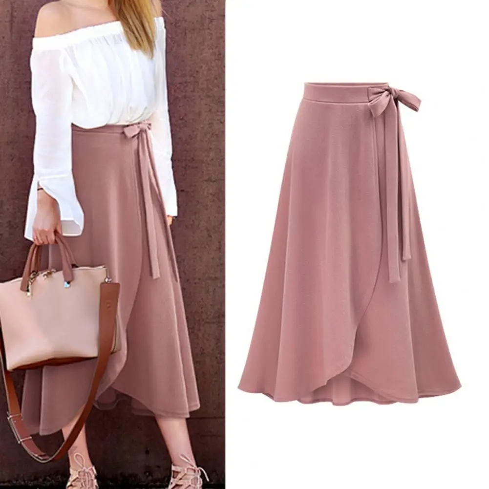 

Elegant Office Lady Skirt Bandage Solid Color High Waist Slit Large Hem Long Skirt for Date Long Skirt Solid Color Slit Large