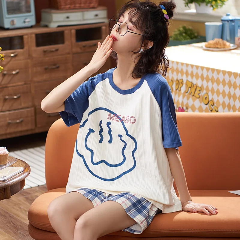 combed cotton Pullover Summer new pajamas women's short sleeve shorts can be worn outside Korean leisure Women's home wear
combed cotton Pullover Summer new pajamas women's short sleeve shorts can be worn outside Korean leisure Women's home wear
