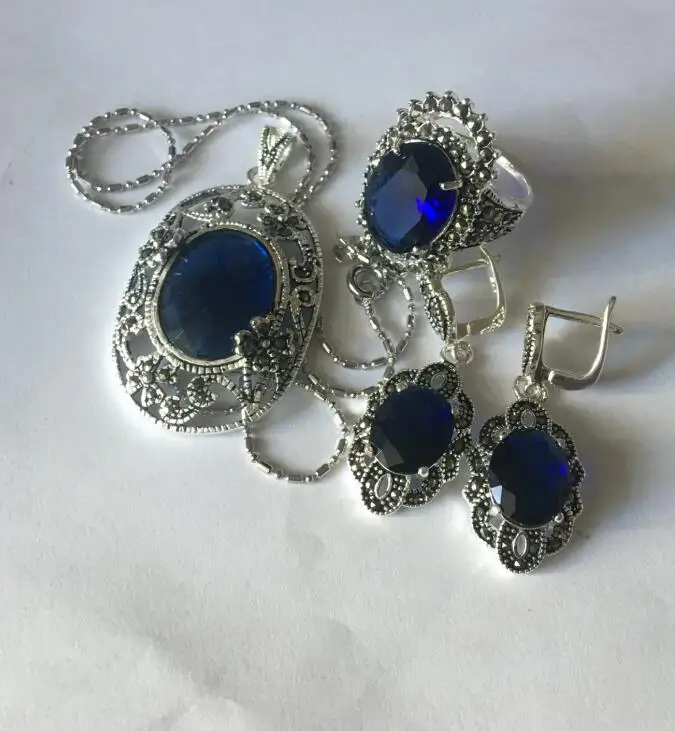 Lady's designed blue SAPPHIRE Marcasite 925 Sterling Silver Ring(#6-9) Earrings & Pandent jewelry sets
Lady's designed blue SAPPHIRE Marcasite 925 Sterling Silver Ring(#6-9) Earrings & Pandent jewelry sets