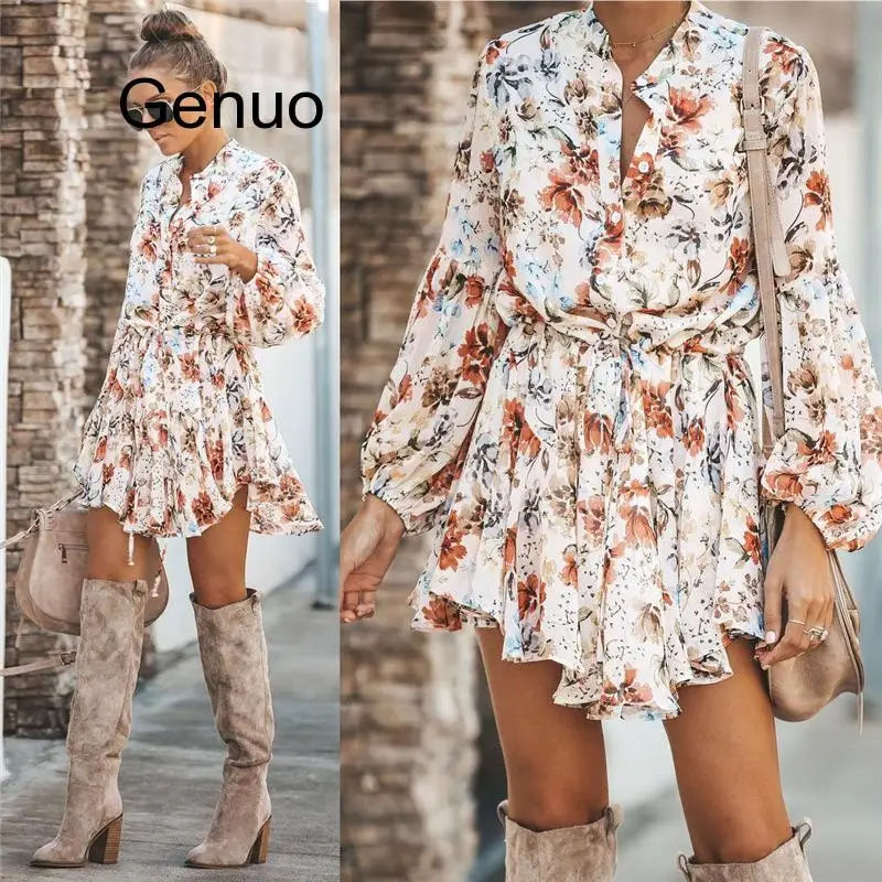 White Ruffled Mini Vintage Print Irregular Dress Autumn Clothing Lantern Sleeve Elegant Chiffon Dress Lace Up Slim Streetwear
White Ruffled Mini Vintage Print Irregular Dress Autumn Clothing Lantern Sleeve Elegant Chiffon Dress Lace Up Slim Streetwear