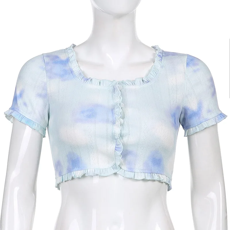 Gothblack Sexy Low Cut Tie Dye Short Sleeve Slim Tshirt Women Fashion Bodycon Button Breathable Crop Top Summer Casual Mall Top
Gothblack Sexy Low Cut Tie Dye Short Sleeve Slim Tshirt Women Fashion Bodycon Button Breathable Crop Top Summer Casual Mall Top