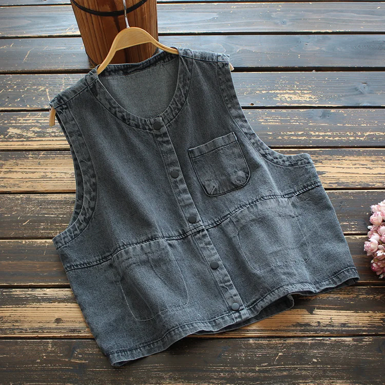 9009New women's spring clothing artistic commute leisure sleeveless pocket single-breasted denim vest vest outer wear
9009New women's spring clothing artistic commute leisure sleeveless pocket single-breasted denim vest vest outer wear
