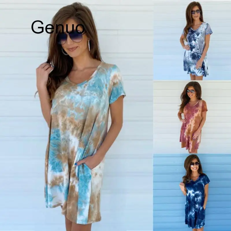 Summer Women Elegant Dress Tie-dye Gradient Loose Short Sleeve Sexy Party Long Plus Size Beach Bodycon Dresses 2020 New Fashion 
Summer Women Elegant Dress Tie-dye Gradient Loose Short Sleeve Sexy Party Long Plus Size Beach Bodycon Dresses 2020 New Fashion