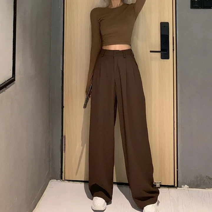 Women pants 2021 Retro Solid Color Wild Straight Wide Leg Pants Female Spring New Korean Fashion High Waist Casual Long Pants
Women pants 2021 Retro Solid Color Wild Straight Wide Leg Pants Female Spring New Korean Fashion High Waist Casual Long Pants