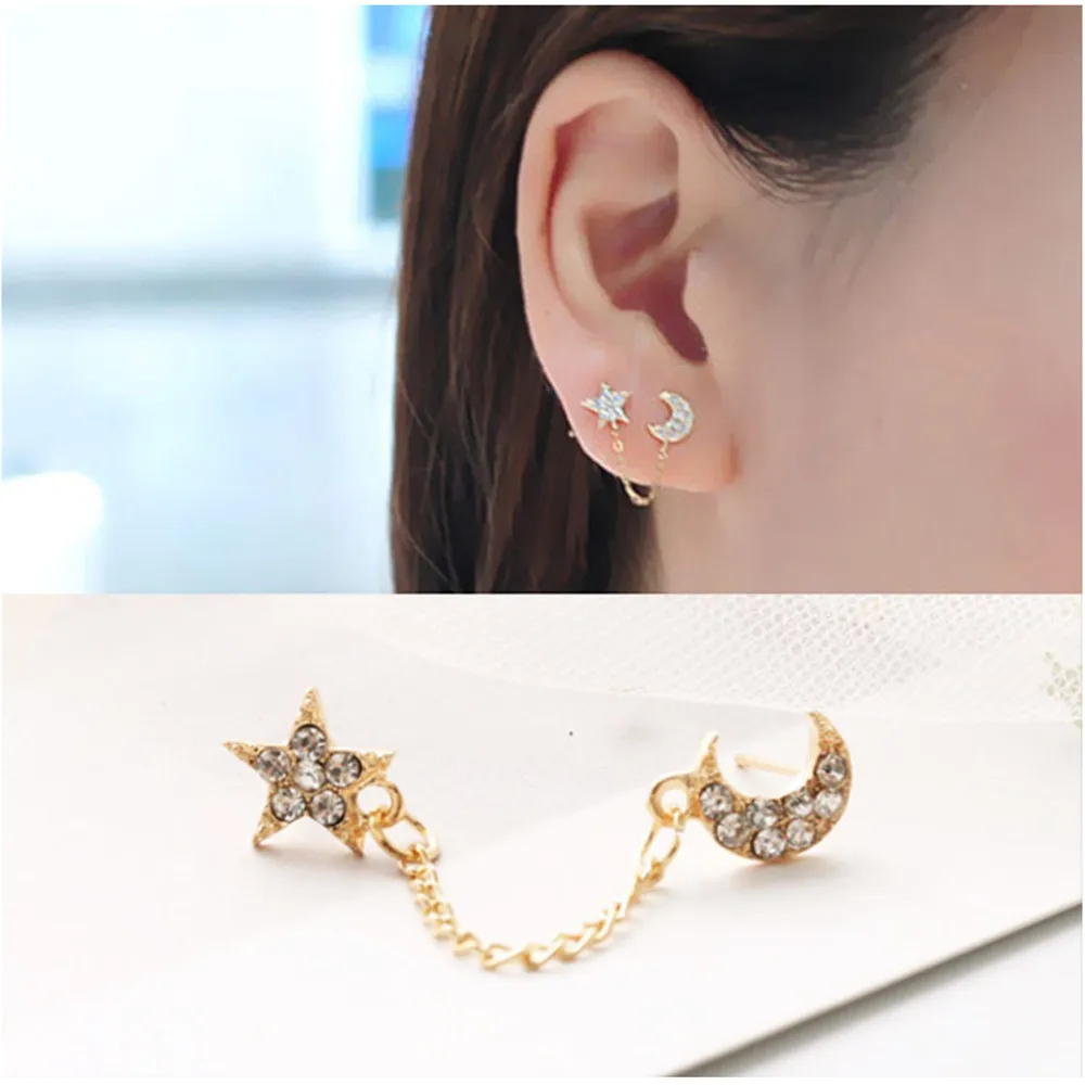 Fashion Star Moon Single Ear Clip for Women Inlaid Zircon Chain Earrings Single Ear Double Hole Earrings Jewelry Wedding Gift
Fashion Star Moon Single Ear Clip for Women Inlaid Zircon Chain Earrings Single Ear Double Hole Earrings Jewelry Wedding Gift