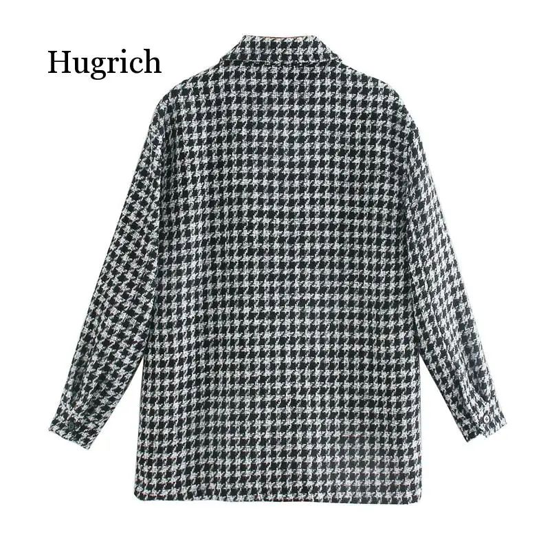 Women Street Wear Black Plaid Loose Autumn Outwear Jackets Female Fashion Single Breasted Houndstooth Thick Coat Jacket 
Women Street Wear Black Plaid Loose Autumn Outwear Jackets Female Fashion Single Breasted Houndstooth Thick Coat Jacket