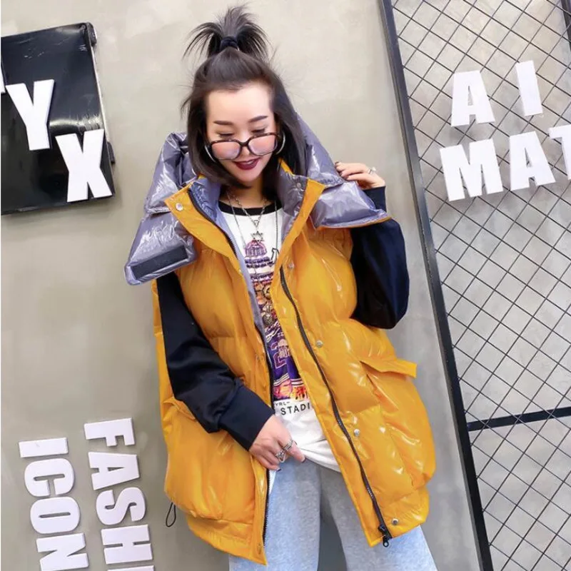 #0724 Autumn Winter Vest Long Waistcoat Women With Hood Warm Thick Hip Hop Vest Shinny Sleeveless Jacket Female Loose Cotton
#0724 Autumn Winter Vest Long Waistcoat Women With Hood Warm Thick Hip Hop Vest Shinny Sleeveless Jacket Female Loose Cotton