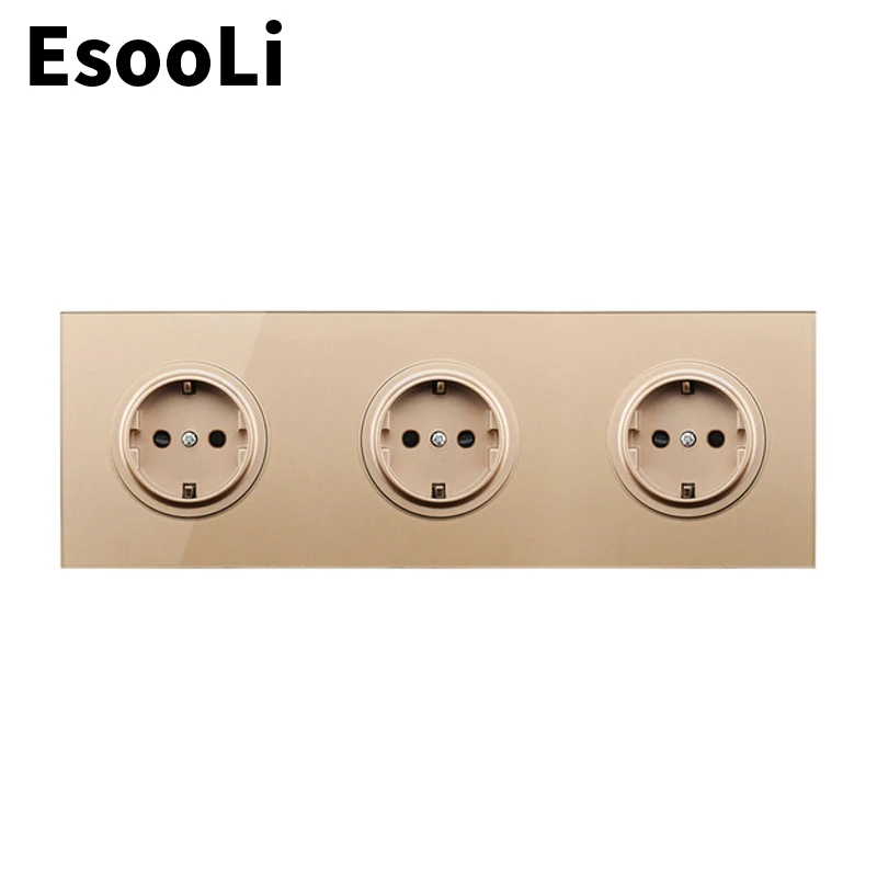 

EsooLi 3 wang Glass Panel Wall Crystal Power Socket Plug Grounded, 16A EU Standard Electrical Outlet 86mm * 86mm Power Socket