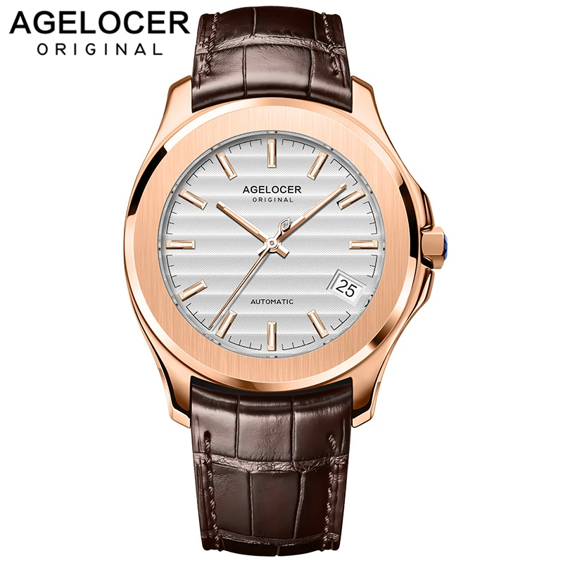 

AGELOCER Switzerland Brand Men Watches Luxury 50M Waterproof Watches Men's Automatic Leather Auto Date Wristwatches Relojes