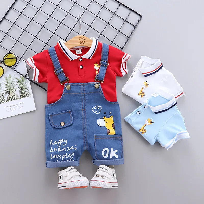 2021 Summer New 0-5 Years Old Baby Boy Girl Children's Suit Lapel Cartoon Polo Shirt Short Sleeve + Strap Shorts Two-piece Sets 
2021 Summer New 0-5 Years Old Baby Boy Girl Children's Suit Lapel Cartoon Polo Shirt Short Sleeve + Strap Shorts Two-piece Sets