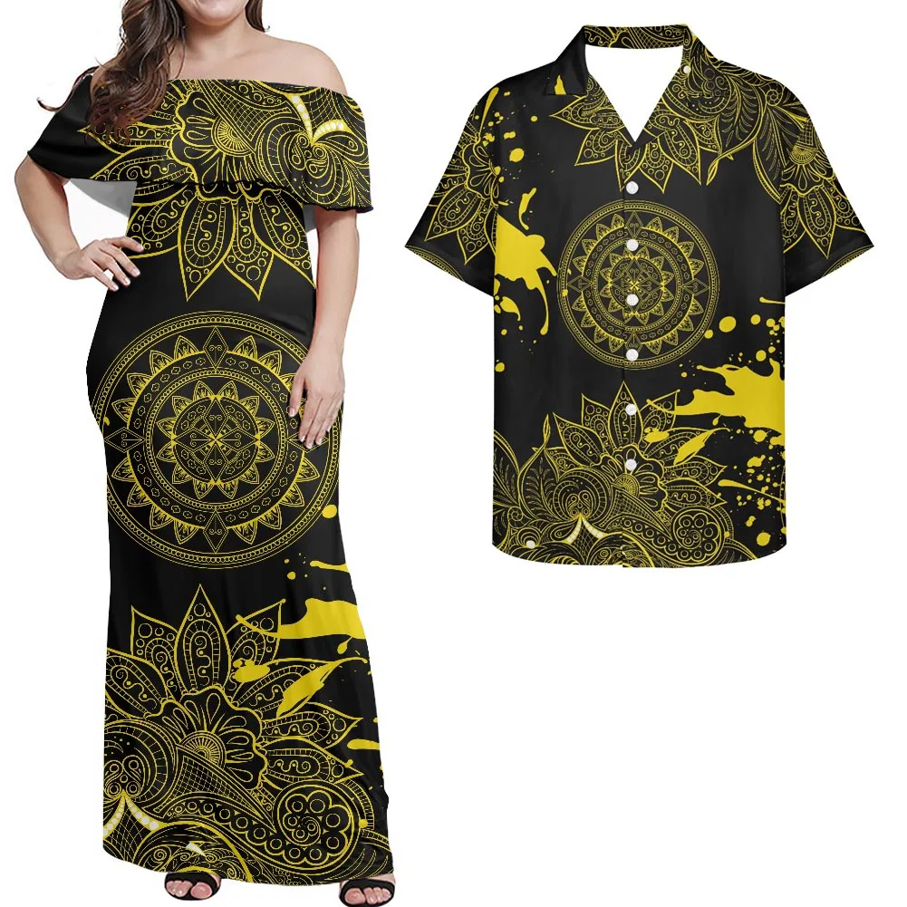 

HYCOOL Polynesian Tribal Samoan Boho Casual Slash Neck Hawaii Beach Sexy Dress Women Ruffle Off Shoulder Sexy Summer Dress 2022