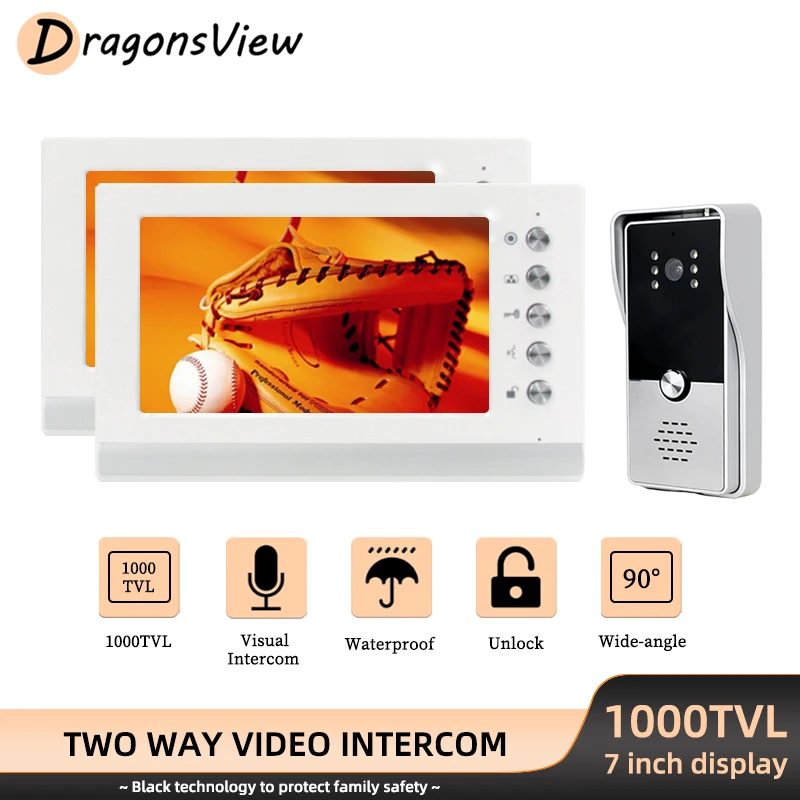 

DragonsView Home Video Intercom 7 Inch Wired Apartment Night Vision 1000TVL Doorbell Visual Door Phone For House Security
