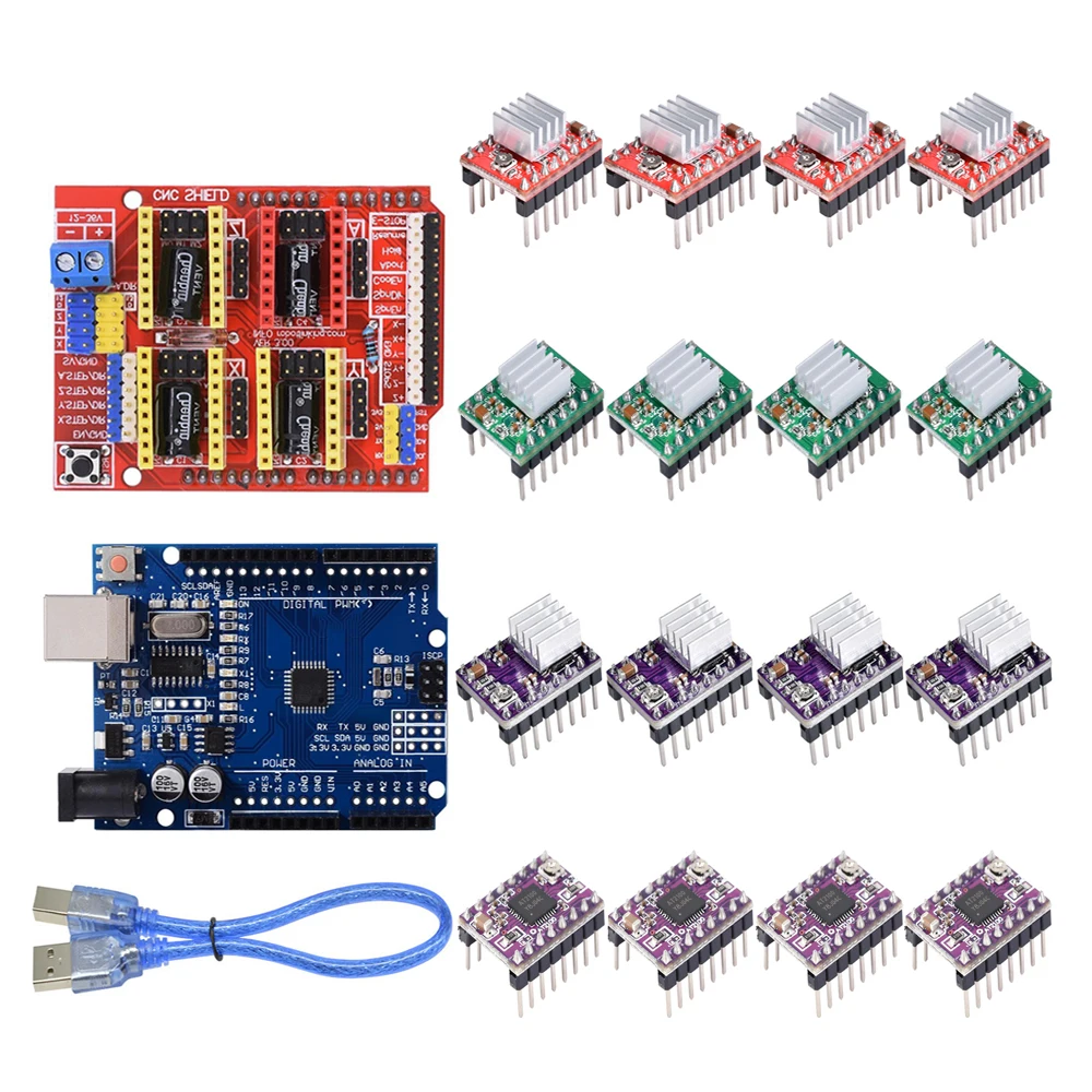 

CNC Shield V3 V4 Engraving Machine 3D Printer+ A4988 / DRV8825 Driver Expansion Board + NANO 3.0 / UNO R3 With USB Cable