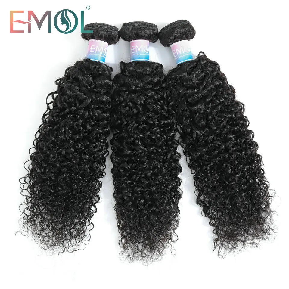 

Emol Brazilian Kinky Curly Hair Bundles 100% Human Hair Weave Non-Remy Bundles Natural Color Hair Extension 3/4 Pcs