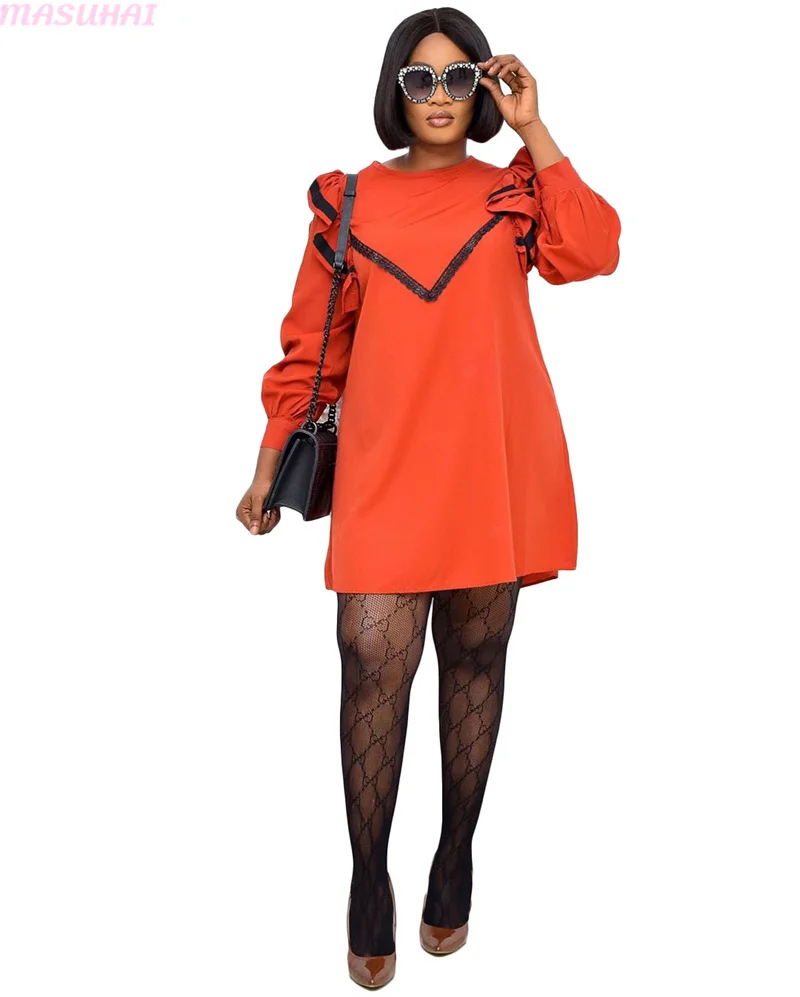 MASUHAI Women's African dress new long sleeve lace patch loose dress solid color lines pregnant women commute thin cute
MASUHAI Women's African dress new long sleeve lace patch loose dress solid color lines pregnant women commute thin cute