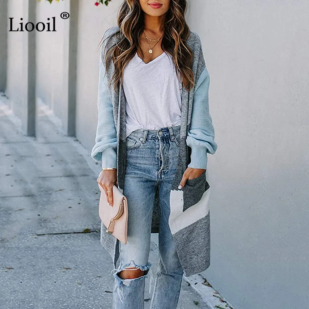 Liooil Knitted Patchwork Long Cardigan Women 2020 Color Block Long Sleeve With Pockets Women Winter Casual Loose Sweater Coats
Liooil Knitted Patchwork Long Cardigan Women 2020 Color Block Long Sleeve With Pockets Women Winter Casual Loose Sweater Coats