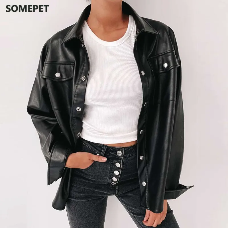 Punk Style Women Autumn Leather Jacket Turn-down Collar Streetwear Cool Jackets Ladies Pocket Oversized Pop Jackets
Punk Style Women Autumn Leather Jacket Turn-down Collar Streetwear Cool Jackets Ladies Pocket Oversized Pop Jackets