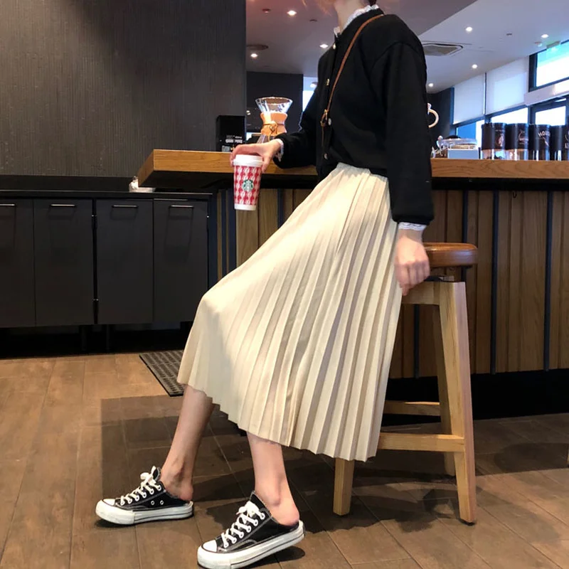 Spring Autumn Simple Black Long Skirts Women's Preppy Style Elegant High Waist Elasticity Midi Skirt Student Pleated Chic Saias
Spring Autumn Simple Black Long Skirts Women's Preppy Style Elegant High Waist Elasticity Midi Skirt Student Pleated Chic Saias