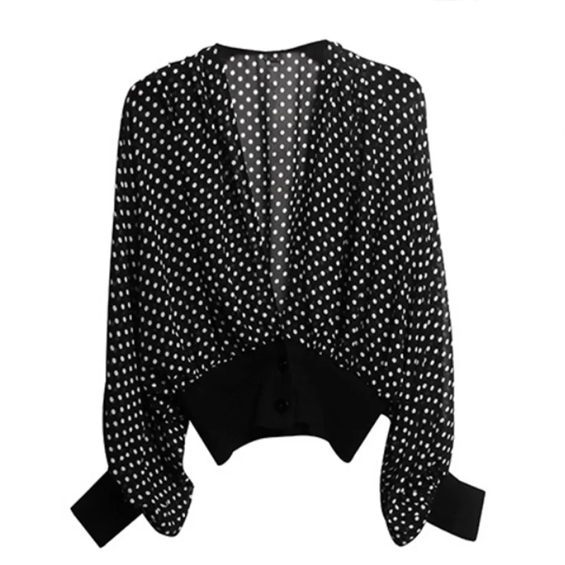 Autumn New Sexy V Neck Polka Dot Print Chiffon Blouses Women Lantern Sleeve High Waist Short Crop Tops Elegant Lady Blouse 2021
Autumn New Sexy V Neck Polka Dot Print Chiffon Blouses Women Lantern Sleeve High Waist Short Crop Tops Elegant Lady Blouse 2021