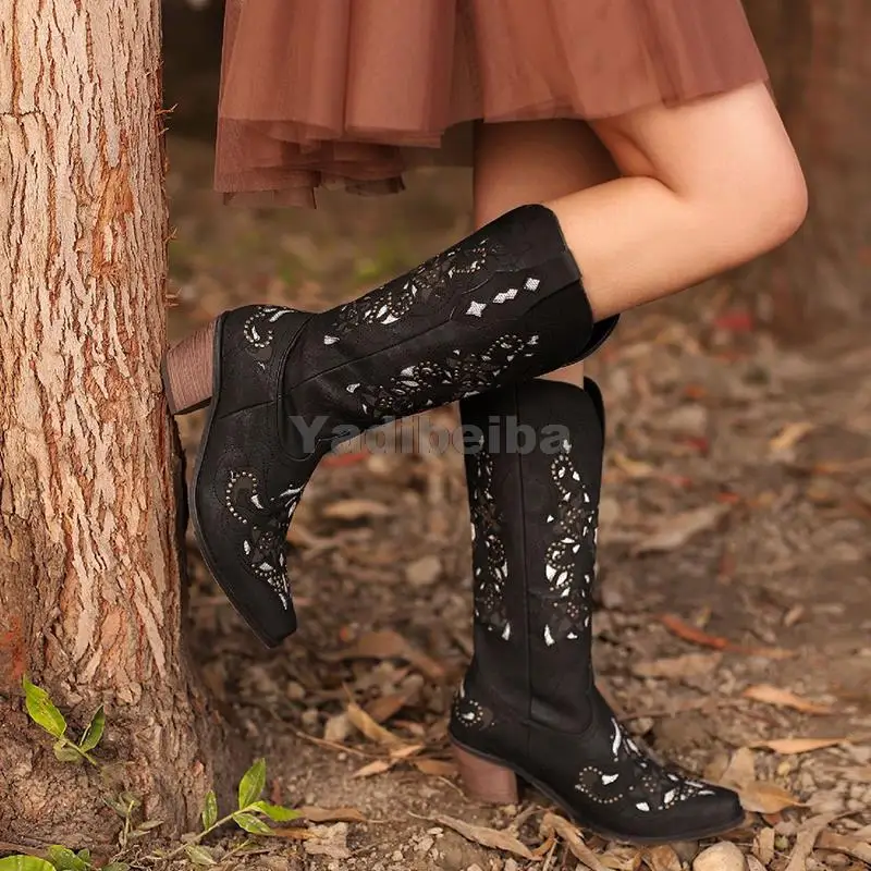 Women's Cowboy Cowgirl Boots Chunky Heel Mid-Calf Boots Long Motorcycel Women Shoes Autumn Winter Western Boots Female Footwear 
Women's Cowboy Cowgirl Boots Chunky Heel Mid-Calf Boots Long Motorcycel Women Shoes Autumn Winter Western Boots Female Footwear