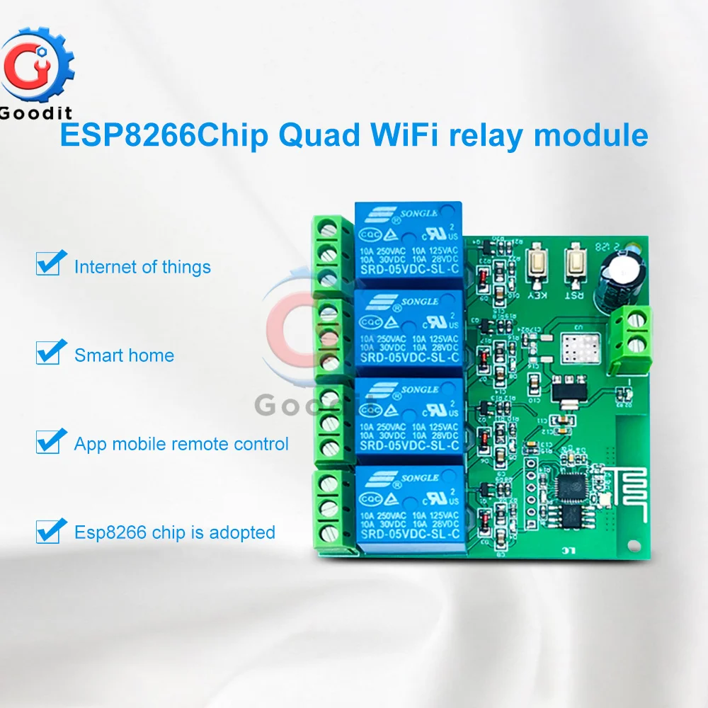 5V/12V ESP8266 Quad Chip WiFi Relay Internet of Things Smart Home Mobile APP Remote Control 4 Channel Relay Module
5V/12V ESP8266 Quad Chip WiFi Relay Internet of Things Smart Home Mobile APP Remote Control 4 Channel Relay Module