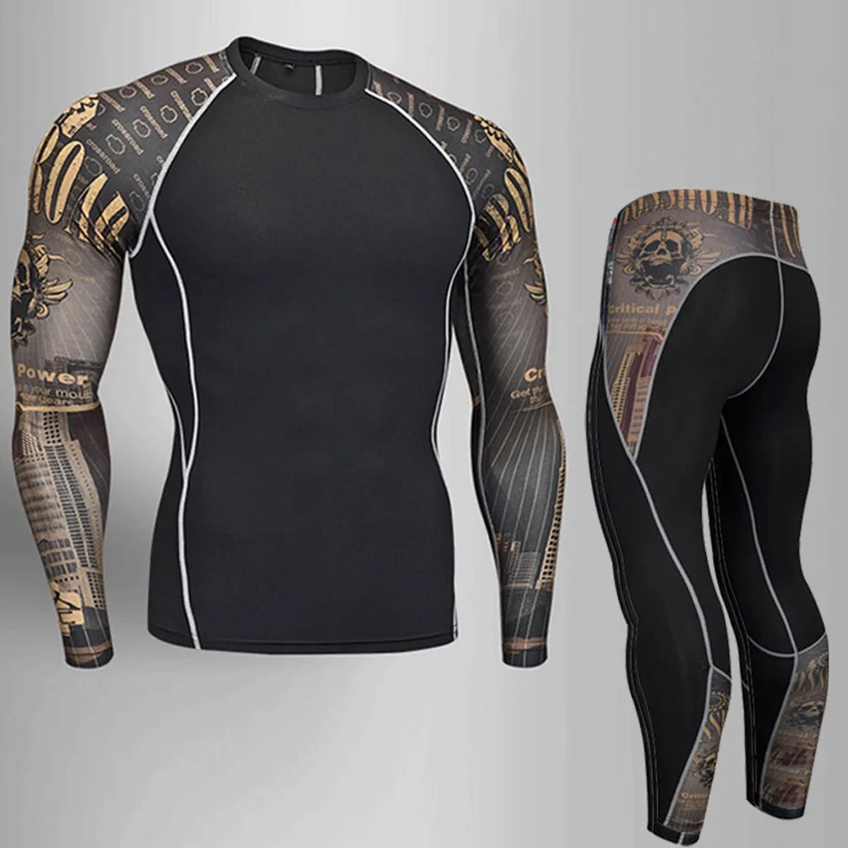 

2023 Sports Suit Men's Compression Sportswear rash guard Male MMA Gym Fitness Second Skin Sweat underwear 2 in 1 Workout Set