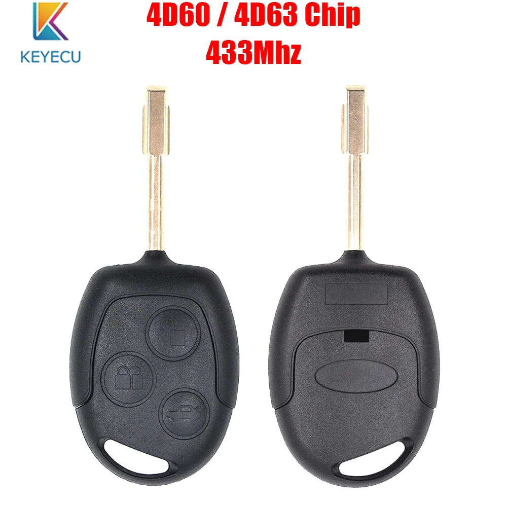 

Keyecu Remote Car Key Fob for Ford Fiesta Focus Mondeo KA C-max 3 Buttons 433Mhz 4D60/4D63 Chip FO21 Blade