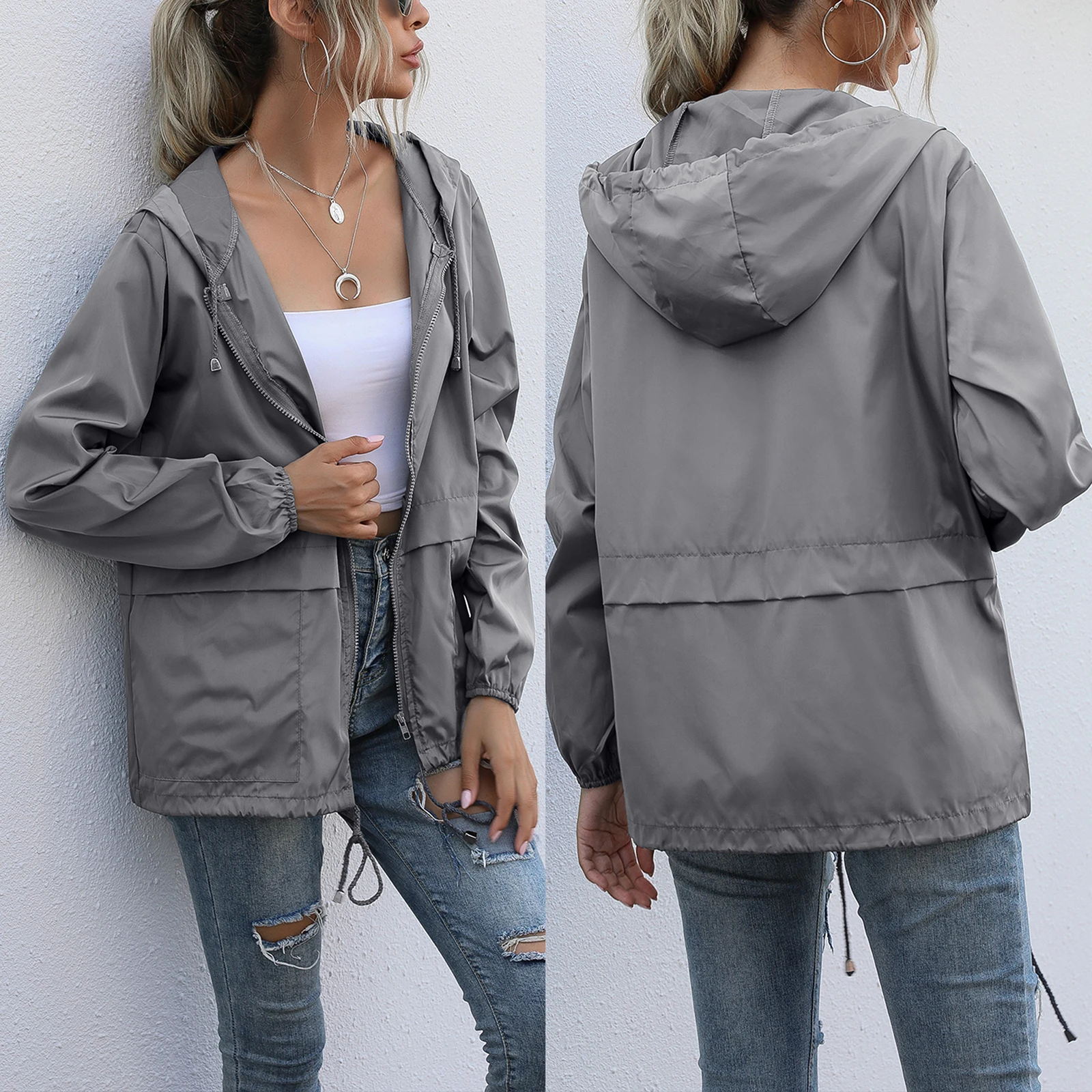 Waterproof Zip Cardigan Hooded Jacket Women's Outdoor Fashion V-neck Drawstring Long Sleeve Jacket Thin Slim Fit Jacket
Waterproof Zip Cardigan Hooded Jacket Women's Outdoor Fashion V-neck Drawstring Long Sleeve Jacket Thin Slim Fit Jacket