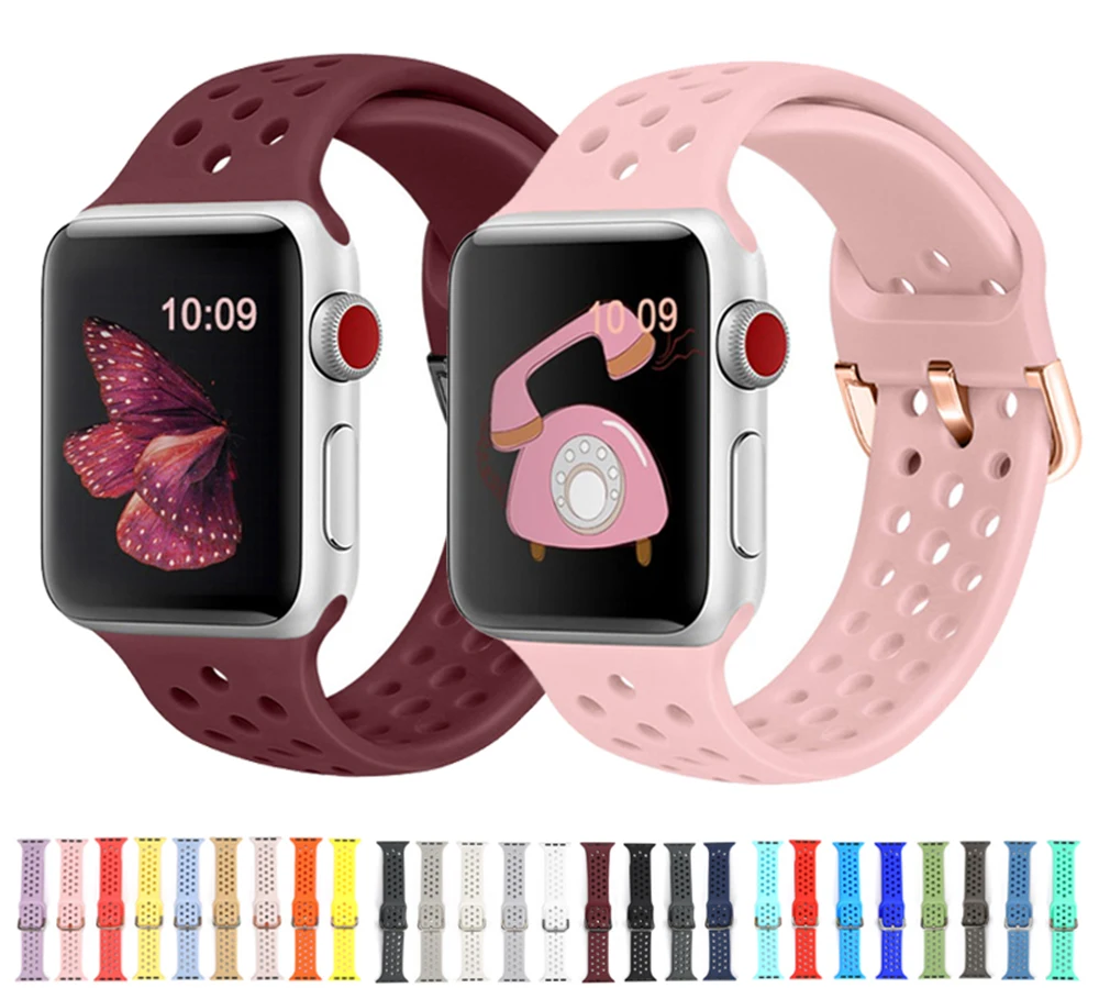 Sports Silicone Watch strap For Apple watch 5 band 44MM 40MM Watchband 38MM 42MM Replacement Bracelet For iWatch series 5 6 4
Sports Silicone Watch strap For Apple watch 5 band 44MM 40MM Watchband 38MM 42MM Replacement Bracelet For iWatch series 5 6 4