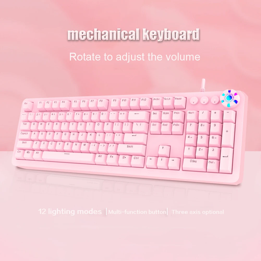 Игровая клавиатура с 104 клавишами, розовая RGB подсветка, регулируемая ручка, USB проводные синие переключатели, клавиатура для ПК, компьютера, ...
Игровая клавиатура с 104 клавишами, розовая RGB подсветка, регулируемая ручка, USB проводные синие переключатели, клавиатура для ПК, компьютера, ...