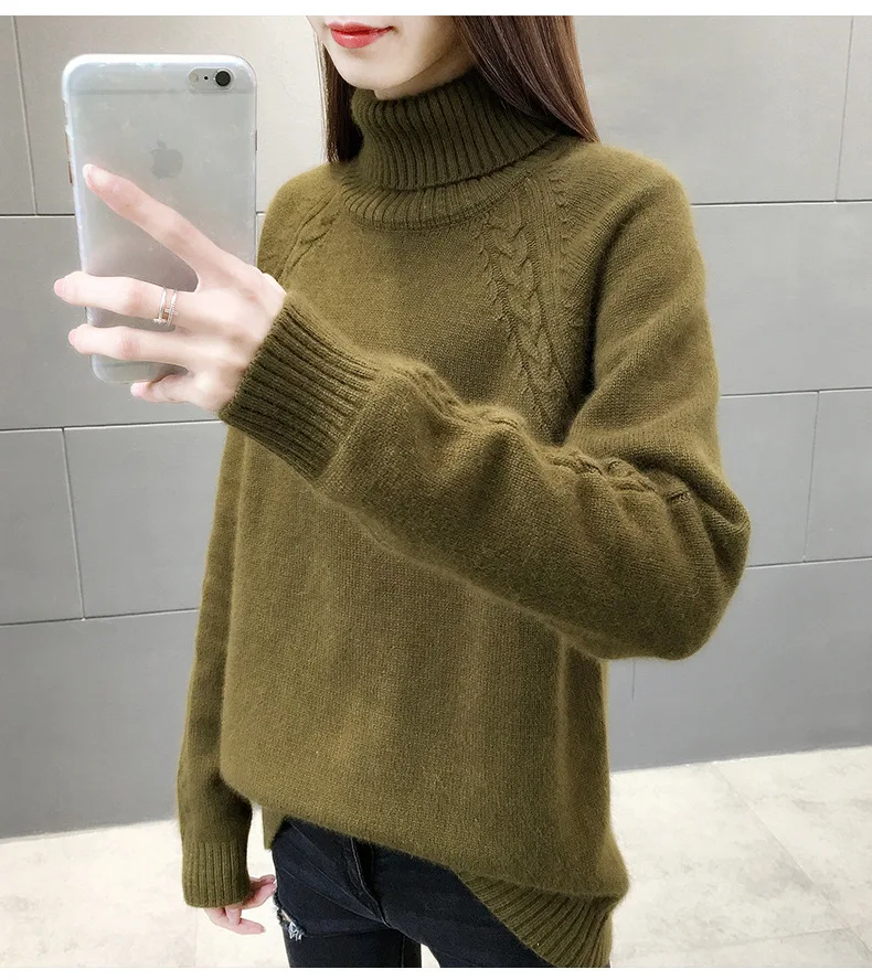 Oversized Winter Thick Sweater Women Knitted Cashmere Pullover Long Sleeve High Neck Loose Warm Sweater Fashion Office tops traf 
Oversized Winter Thick Sweater Women Knitted Cashmere Pullover Long Sleeve High Neck Loose Warm Sweater Fashion Office tops traf