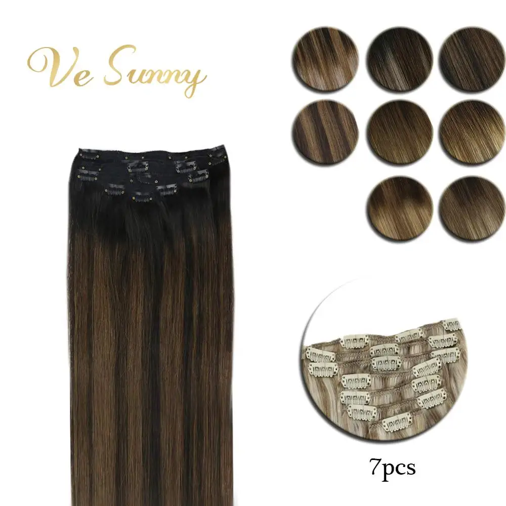 VeSunny человеческие волосы для наращивания 7 шт. двойные Balayage Омбре темные