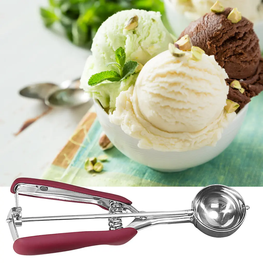 

3-5CM Ice Cream Scoop Stainless Steel Cookie Dough Spoon Fruit Potato Digging Ball Scooper, Wine Red dropshipping