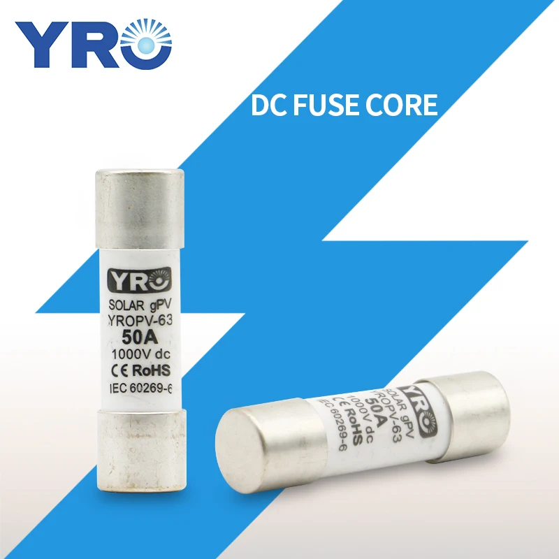 DC 1000V 14x51MM 40A 50A 63A PV Solar Fuse Metal Alloys for Solar Power System Protection YROPV-63
DC 1000V 14x51MM 40A 50A 63A PV Solar Fuse Metal Alloys for Solar Power System Protection YROPV-63
