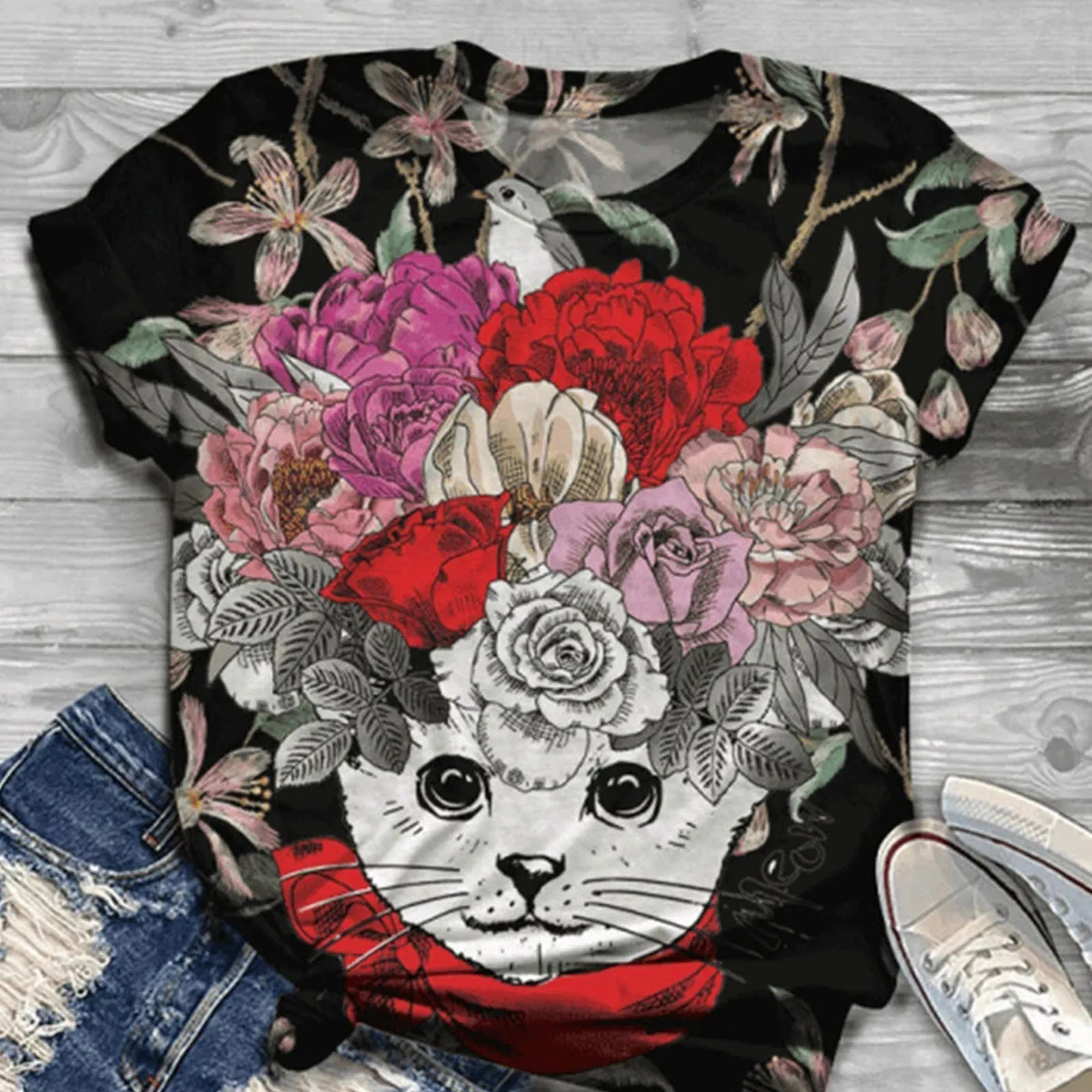 Aesthetic Woman Tshirts Harajuku Tops Women Summer O-neck 3d Cat And Flower Printed Tshirt Short Sleeved T-shirt Magliette Donna
Aesthetic Woman Tshirts Harajuku Tops Women Summer O-neck 3d Cat And Flower Printed Tshirt Short Sleeved T-shirt Magliette Donna